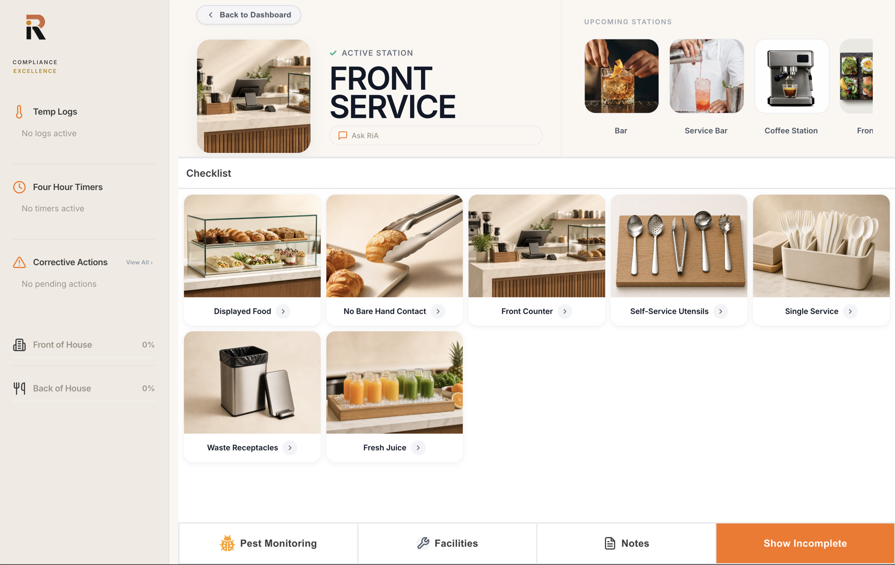 RiA-Sure — Front Service station checklist
